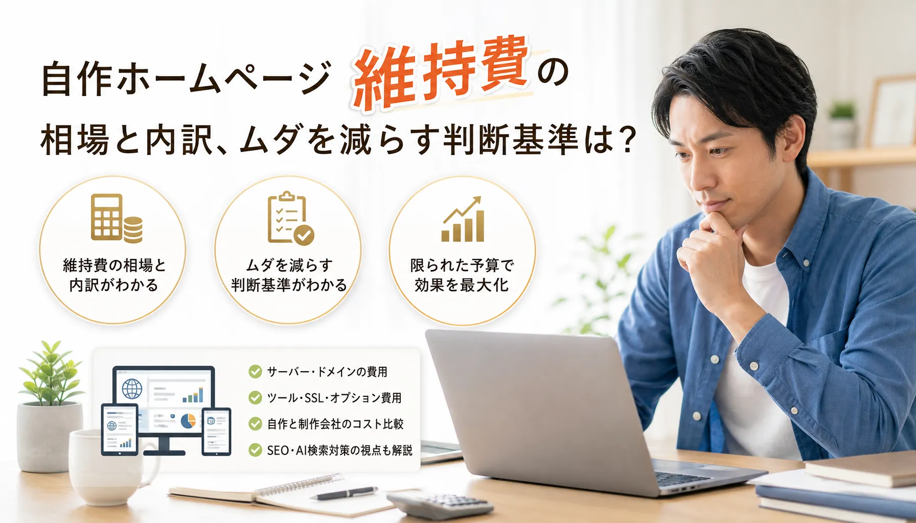 自作ホームページ維持費の相場と内訳、ムダを減らす判断基準は?